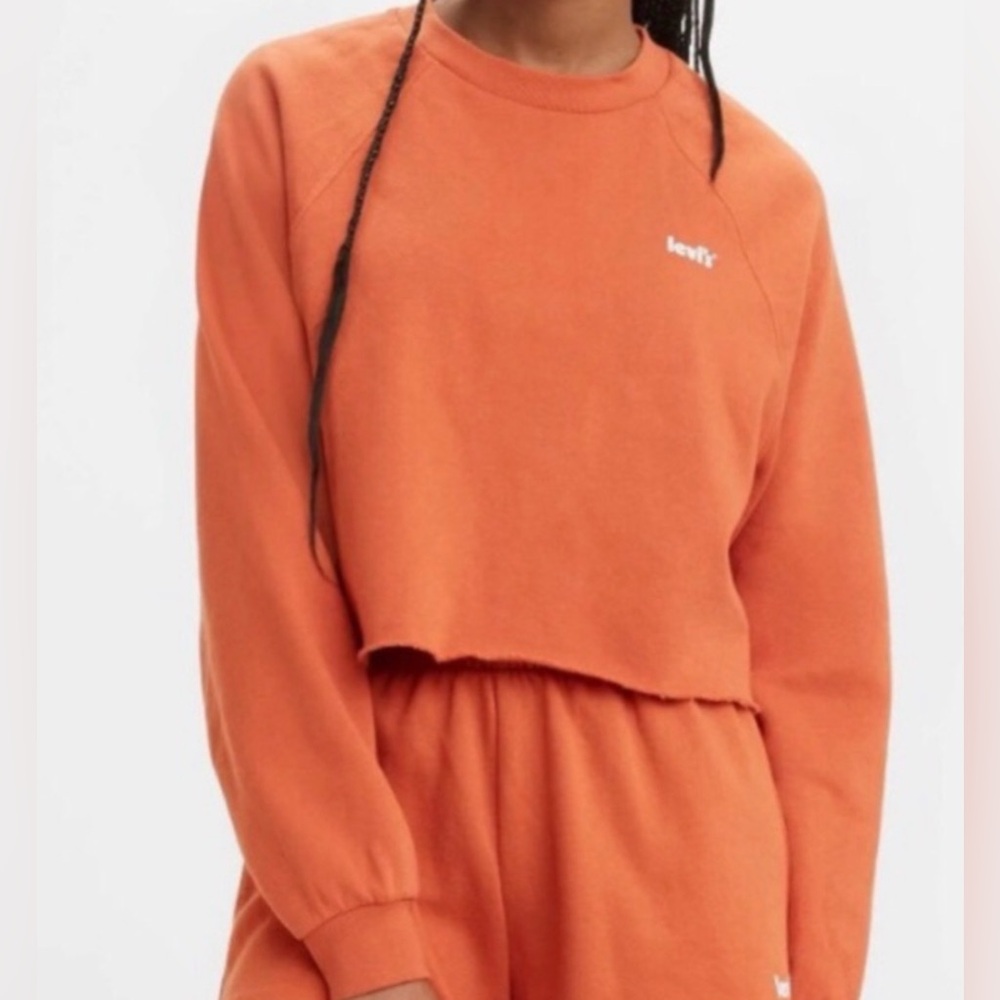 Levi's Graphic Raw Cut Oversized Crew Neck Pullover Cropped Sweatshirt Small